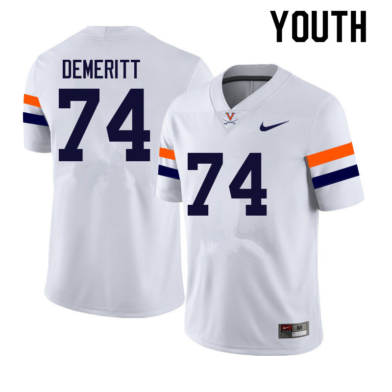 Youth #74 Noah DeMeritt Virginia Cavaliers College Football Jerseys Sale-White - Click Image to Close